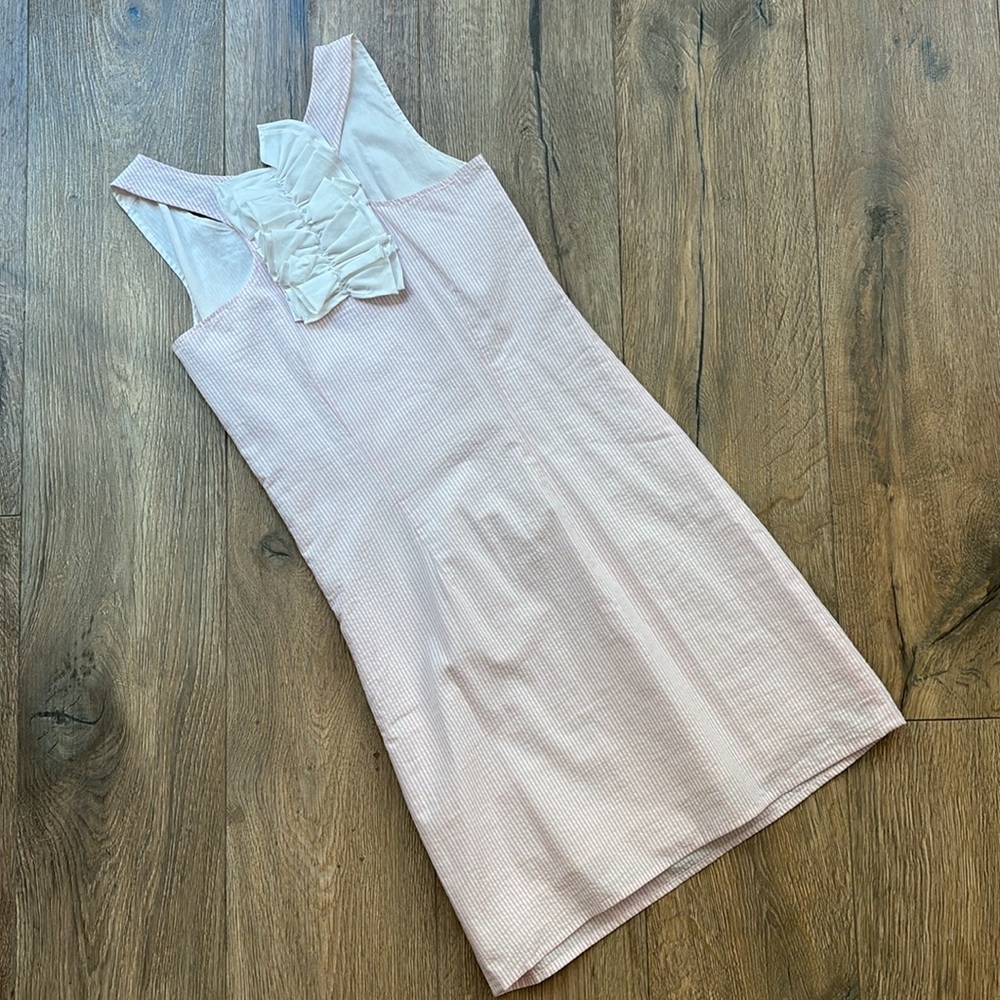 Bella Bliss Seersucker Pink and White Striped Dress Small Sleeveless Resort